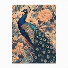 Cream Vintage Peacock Wallpaper 2 Canvas Print