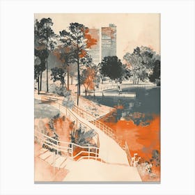 City Park Retro Lithograph 3 Canvas Print