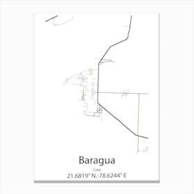 Baragua,Cuba Minimalist Map Canvas Print