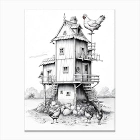 Chicken House Drawing Art Canvas Print