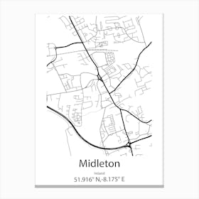 Midleton,Ireland Minimalist Map Canvas Print