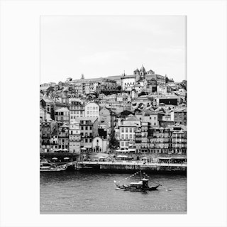 The Tiny Boat And The  City Of Porto Portugal Canvas Print