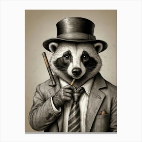 Raccoon Smoking A Pipe Canvas Print