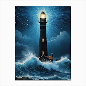 Lighthouse In The Storm Vincent Van Gogh Painting Style Illustration (14) Canvas Print