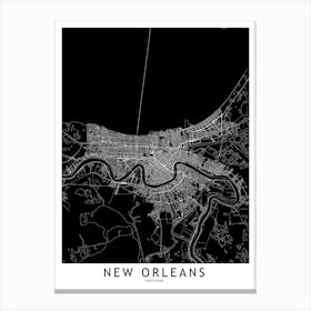 New Orleans Black And White Map Canvas Print