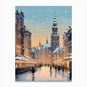 Winter Travel Night Illustration Krakow Poland 4 Canvas Print