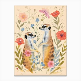 Folksy Floral Animal Drawing Meerkat 2 Canvas Print