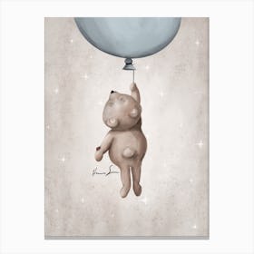 Flying Teddy Bear With Blue Balloon Canvas Print