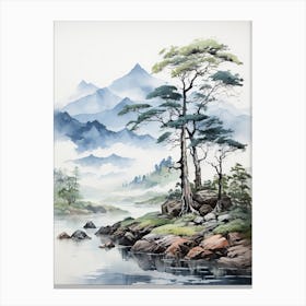 Yatsugatake Mountains In Yamanashi, Japanese Brush Painting, Ukiyo E, Minimal 1 Canvas Print