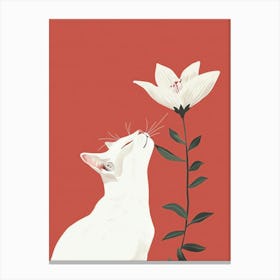 White Cat Smelling Flower Canvas Print