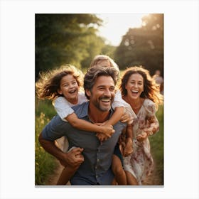 Family Portrait In The Countryside At Daytime Mother Piggybacking A Smiling Young Boy Middle Aged (1) Lienzo