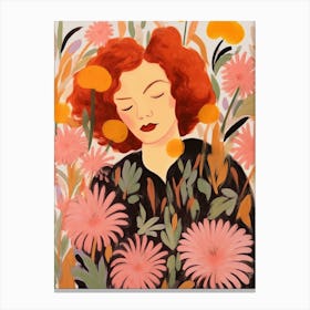 Woman With Autumnal Flowers Celosia 2 Canvas Print