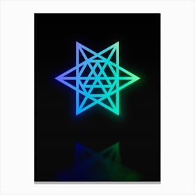 Neon Blue and Green Abstract Geometric Glyph on Black n.0146 Canvas Print