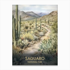 Saguaro National Park Watercolour Vintage Travel Poster 2 Canvas Print