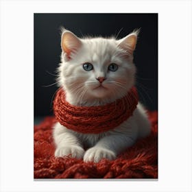 White Kitten In Red Scarf Canvas Print