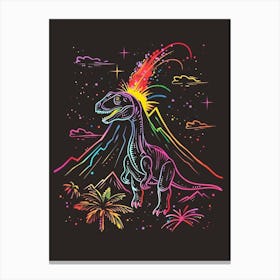 Neon Dinosaur With Volcano 3 Canvas Print