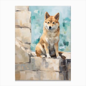 Shiba Inu Dog, Painting In Light Teal And Brown 3 Canvas Print