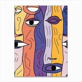 Purple Abstract Face Line Illustration 2 Canvas Print