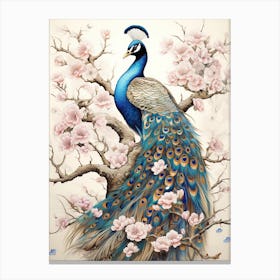 Peacock Animal Drawing In The Style Of Ukiyo E 5 Canvas Print