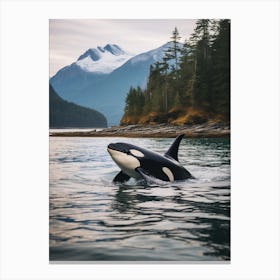 Realistic Orca Whale Icy Mountain Photography Style 3 Canvas Print