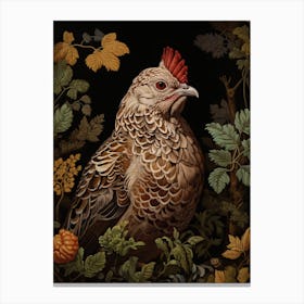 Ruffed Grouse Portrait With Rustic Flowers 2 Canvas Print