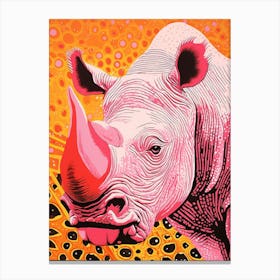 Linocut Inspired Pink Orange & Yellow Rhino  1 Canvas Print