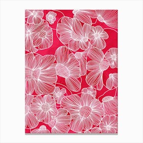 Floral Abstract White On Pink  Canvas Print