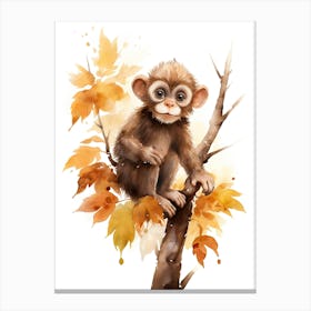 A Monkey Watercolour In Autumn Colours 3 Canvas Print