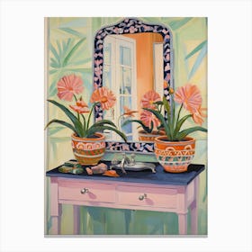 Bathroom Vanity Painting With A Peacock Flower Bouquet 4 Canvas Print