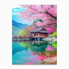 Cherry Blossoms By The Lake Canvas Print