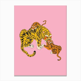Wild Tiger Mama Pink Canvas Print