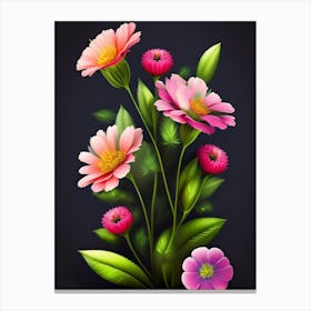 Flowers On A Black Background Canvas Print