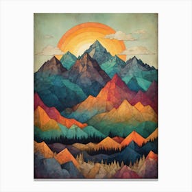 Minimalist Sunset Low Poly Mountains (7) Canvas Print