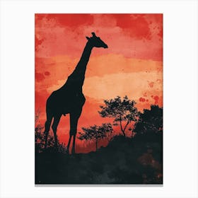 Giraffe In The Sunset Red Tones 3 Canvas Print