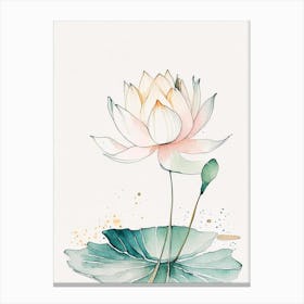 Blooming Lotus Flower In Pond Minimal Watercolour 1 Canvas Print