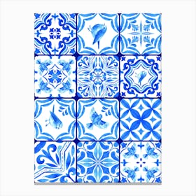 Blue And White Tile Pattern Canvas Print