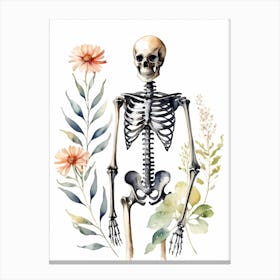 Floral Skeleton Watercolor Painting (12) Canvas Print