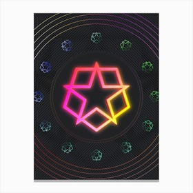 Neon Geometric Glyph in Pink and Yellow Circle Array on Black n.0460 Canvas Print