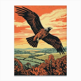 Vintage Bird Linocut Harrier 2 Canvas Print