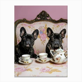French Bulldogs At Tea party Canvas Print