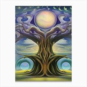 Artwork Nature Outdoors Night Moon Full Moon Trees Setting Scene Forest Woods Light Moonlight Wilderness Abstract Branches Trunk Magic Fantasy Surrealism Canvas Print