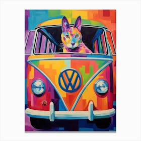 Volkswagen Type 2 Vintage Car With A Cat, Matisse Style Painting 0 Canvas Print