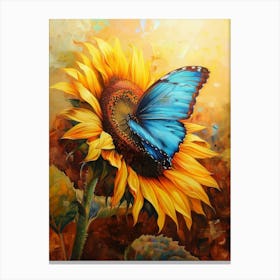 Butterfly On Sunflower Canvas Print