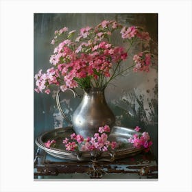 Flowers In A Silver Vase Canvas Print