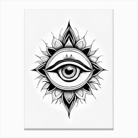 The Ajna Chakra, Symbol, Third Eye Simple Black & White Illustration 4 Canvas Print