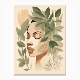 Woman With Green Leaves Canvas Print