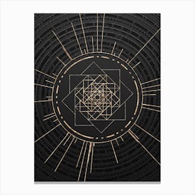 Geometric Glyph Symbol in Gold with Radial Array Lines on Dark Gray n.0111 Canvas Print