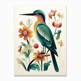 Scandinavian Bird Illustration Green Heron 3 Canvas Print