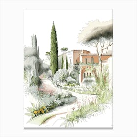 Generalife Gardens, Spain Vintage Pencil Drawing Canvas Print