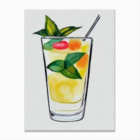 Fernet Sour 2 Minimal Line Drawing With Watercolour Cocktail Poster Canvas Print